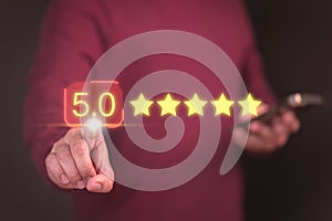 Customer give point 5 stars icon for feedback review satisfaction service opinion and testimonial