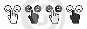 Customer happy and sad smiley face icons in four different versions in a flat design photo