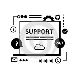 Customer help filled icon design. Technical support icon. Computer service. Gears on screen laptop. Isolated vector illuatration