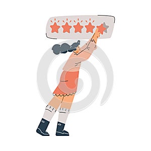 Customer holding five-star review vector illustration photo