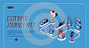 Customer journey map isometric landing page banner