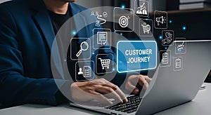 Customer journey mapping with icons and laptop process