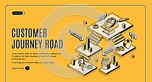 Customer journey road isometric landing page.