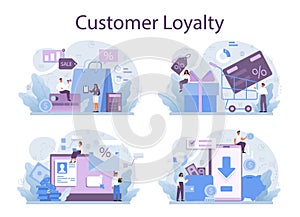 Customer loyalty concept set. Marketing program development