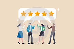 Customer loyalty, consumer satisfaction giving 5 stars rating feedback, best user experience or trust to use service again concept