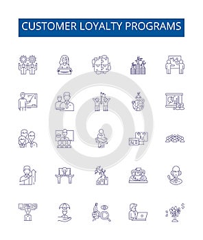 Customer loyalty programs line icons signs set. Design collection of Rewards, Loyalty, Incentives, Benefits, Bonus