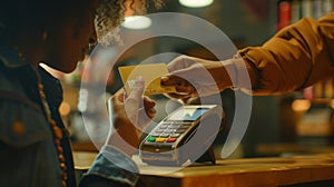 Customer Making a Contactless Payment. AI generated photo