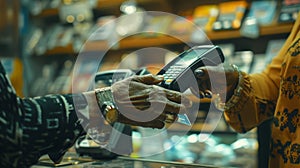 Customer Making Contactless Payment. AI generated