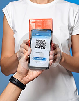 Customer Making a Contactless QR Code Payment