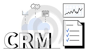 Cloud-Based CRM Concept with Analytics, Integration Tools, and Task Management Icons