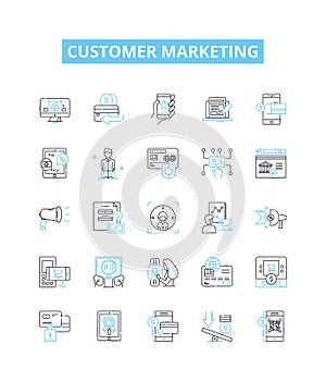Customer Marketing vector line icons set. Engagement, Loyalty, CRM, Acquisition, Relationship, Personalization
