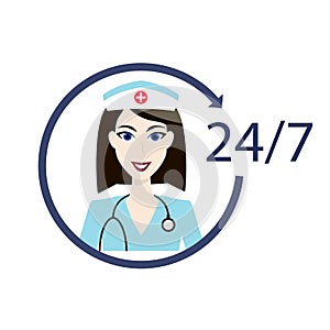 Customer medical service icon. Nurse support assistance sign. 24h hospital avatar.Health care department aid