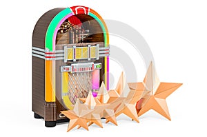 Customer rating of classic jukebox. 3D rendering