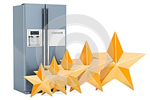Customer rating of fridge with side-by-side door system, concept. 3D rendering