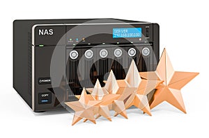 Customer rating of NAS with six disks. 3D rendering photo