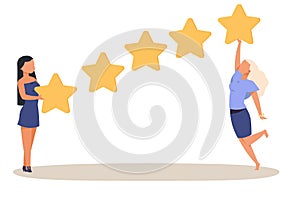 Customer rating. People with stars. Clients satisfaction. Excellent quality. Consumer opinion survey. Service evaluation