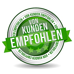 Customer Recommended Button - Online Badge Marketing Banner with Ribbon. German-Translation: Von Kunden empfohlen