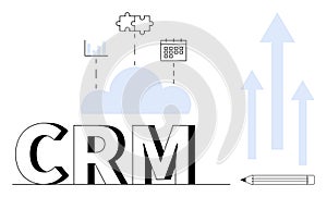 CRM Software Concept with Cloud Integration, Data Analytics, and Workflow Management Icons
