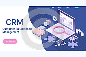 Customer relationship management concept. CRM isometric vector illustration