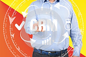 Customer relationship management concept man selecting CRM