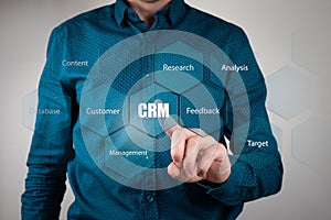 Customer relationship management concept man selecting CRM
