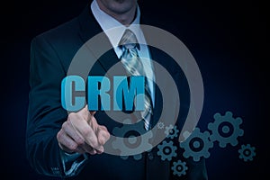 Customer relationship management concept man selecting CRM