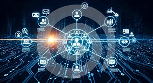 Customer relationship management CRM and global business network concept, abstract illustration of user data connection on