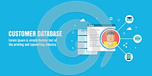 Customer relationship management, customer database, customer support and care concept. Flat design vector banner.
