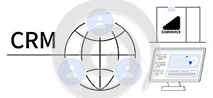 CRM and E-Commerce Integration Concept with Global Network and Management Data Display