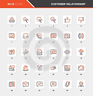 Customer Relationship Management Flat Line Icons