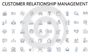 Customer relationship management line icons collection. Data-driven , Containerized , Segmentation , Virtualization