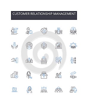 Customer relationship management line icons collection. Hsty, Integrity, Transparency, Trusrthiness, Responsiveness