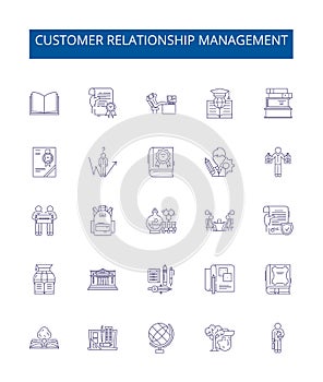 Customer relationship management line icons signs set. Design collection of CRM, Customers, Relationships, Management