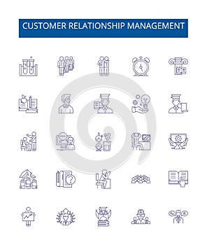 Customer relationship management line icons signs set. Design collection of CRM, Customers, Relationships, Management