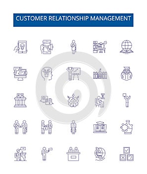 Customer relationship management line icons signs set. Design collection of CRM, Customers, Relationships, Management