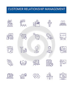 Customer relationship management line icons signs set. Design collection of CRM, Customers, Relationships, Management