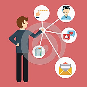 Customer Relationship Management. System for managing interactions with current and future customers - vector illustration