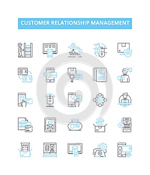 Customer relationship management vector line icons set. CRM, Customer, Relations, Management, Engagement, Reach