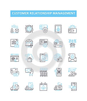 Customer relationship management vector line icons set. CRM, Customer, Relations, Management, Engagement, Reach