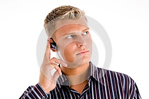 Customer representative wearing headset