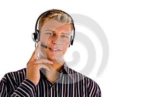 Customer representative wearing headset