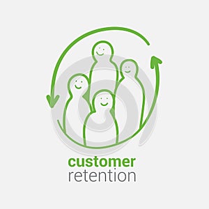 Customer retention as basis for successful business. Icon motivation employees and improve quality of service. Smiling