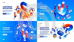 Customer retention banner set, isometric style
