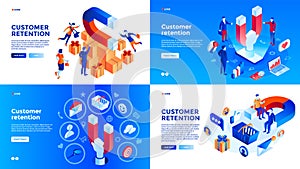 Customer retention banner set, isometric style photo