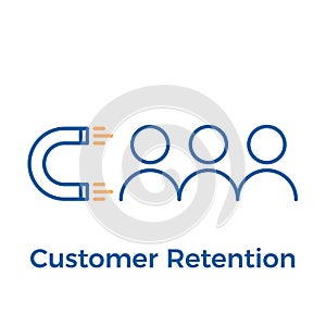Customer retention with magnet and people design. Vector icon illustration. Digital inbound marketing.