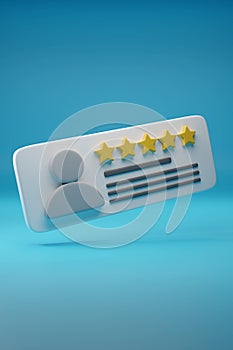 Customer review with 5 stars in three dimensions. 3d illustration