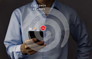 Customer Review Experience Dissatisfied Selection of 1-star rating reviews with sad faces on smartphone screens. negative feedback