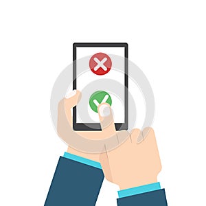Customer review or feedback concept. Rating system on smart phone. Vector illustration