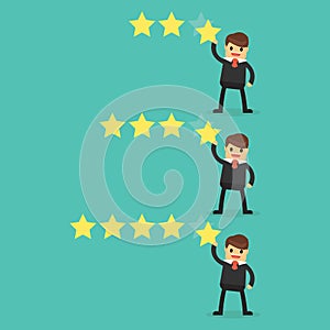 Customer review give a five star. Positive feedback concept.