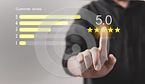 Customer review good rating concept, customer review by five star feedback, positive customer feedback testimonial.